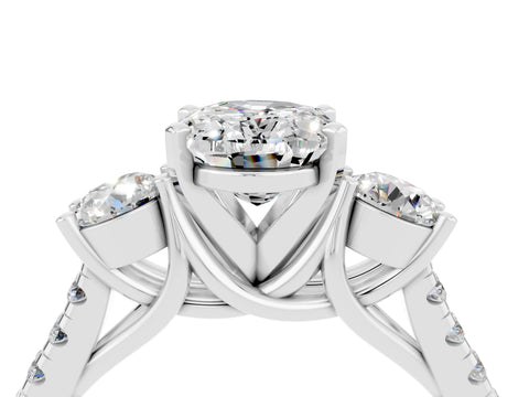 White gold Three-Stone Oval Cut Moissanite Pavé Band with Four-Prong Setting_4