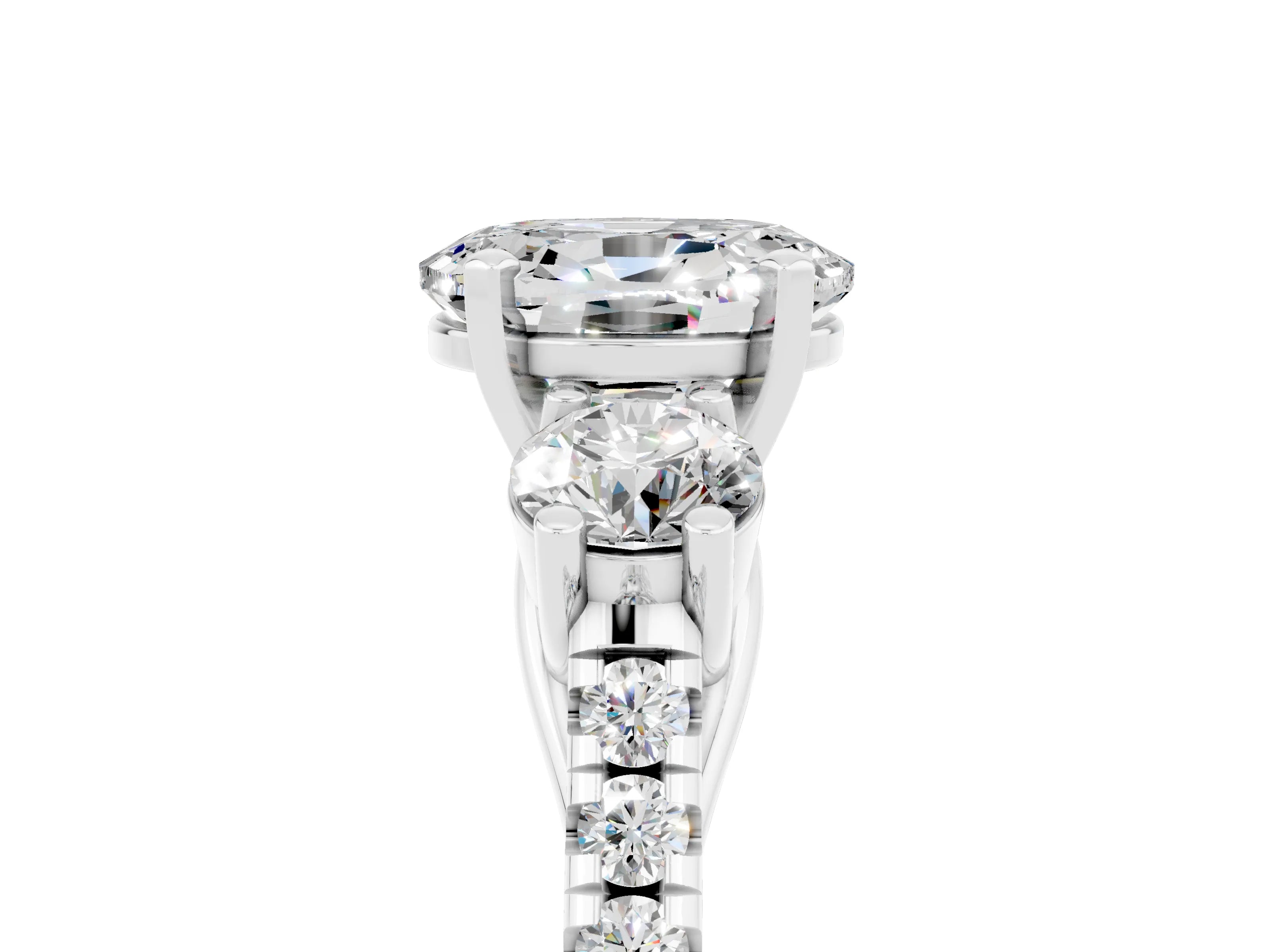 White gold Three-Stone Oval Cut Moissanite Pavé Band with Four-Prong Setting_5
