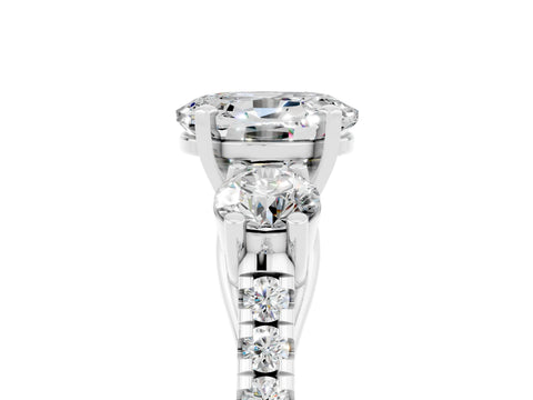 White gold Three-Stone Oval Cut Moissanite Pavé Band with Four-Prong Setting_5