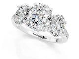 White gold Three-Stone Oval Cut Moissanite Ring with Pavé Band and Prong Setting_13
