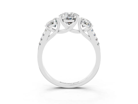 White gold Three-Stone Oval Cut Moissanite Ring with Pavé Band and Prong Setting_15