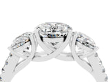 White gold Three-Stone Oval Cut Moissanite Ring with Pavé Band and Prong Setting_16