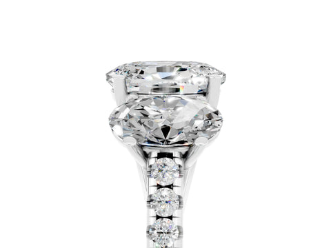 White gold Three-Stone Oval Cut Moissanite Ring with Pavé Band and Prong Setting_17