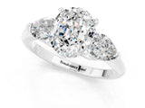 White gold Three-Stone Oval Cut Moissanite Ring with Pear Side Stones and Four-Prong Setting_1