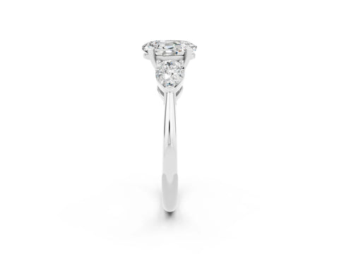 White gold Three-Stone Oval Cut Moissanite Ring with Pear Side Stones and Four-Prong Setting_2