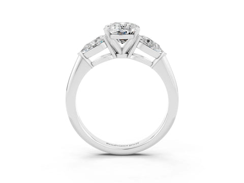White gold Three-Stone Oval Cut Moissanite Ring with Pear Side Stones and Four-Prong Setting_3