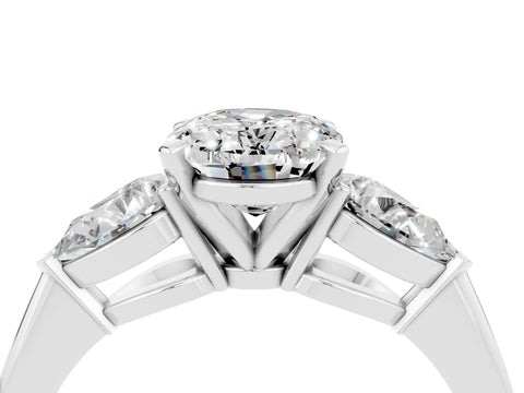 White gold Three-Stone Oval Cut Moissanite Ring with Pear Side Stones and Four-Prong Setting_4