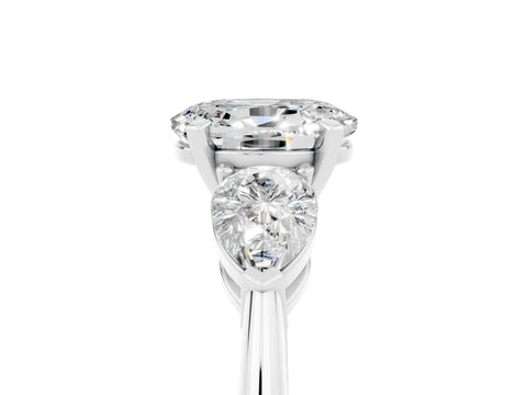 White gold Three-Stone Oval Cut Moissanite Ring with Pear Side Stones and Four-Prong Setting_5