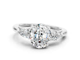 White gold Three-Stone Oval Cut Moissanite Ring with Pear  Side Stones in Four-Prong Setting_12