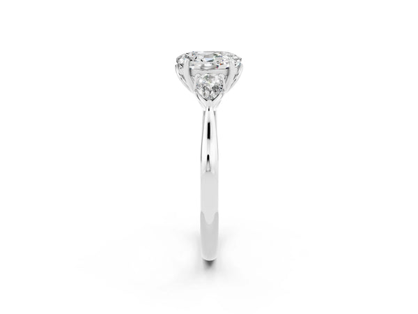 White gold Three-Stone Oval Cut Moissanite Ring with Pear  Side Stones in Four-Prong Setting