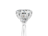White gold Three-Stone Oval Cut Moissanite Ring with Pear  Side Stones in Four-Prong Setting_17