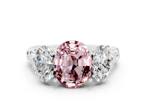 White gold Three-Stone Oval Cut Morganite Braided Band Ring with Four-Prong Setting_12