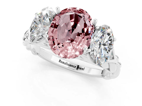 White gold Three-Stone Oval Cut Morganite Braided Band Ring with Four-Prong Setting_13