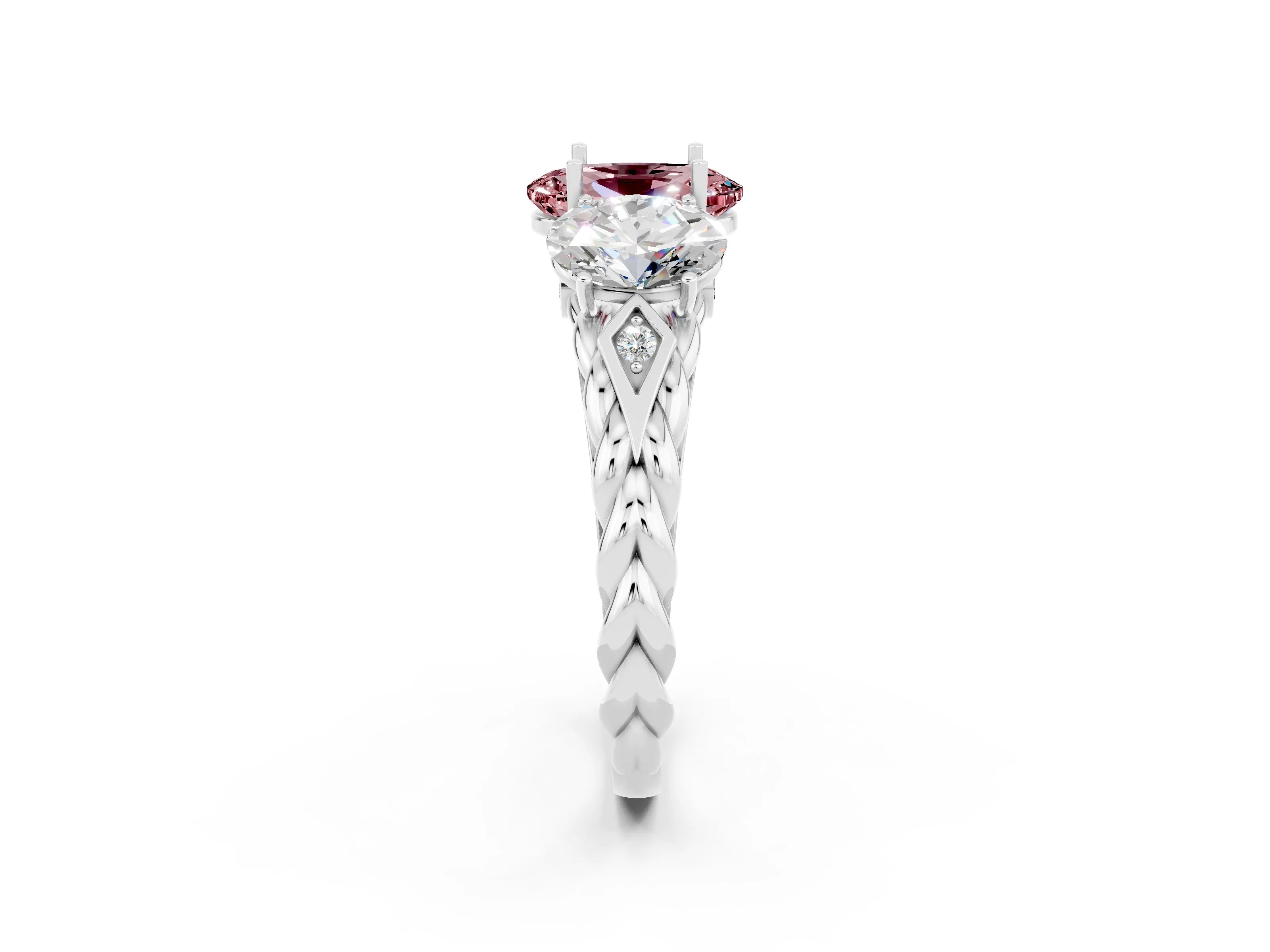 White gold Three-Stone Oval Cut Morganite Braided Band Ring with Four-Prong Setting_14