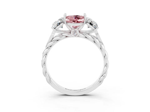 White gold Three-Stone Oval Cut Morganite Braided Band Ring with Four-Prong Setting_15