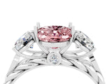 White gold Three-Stone Oval Cut Morganite Braided Band Ring with Four-Prong Setting_16