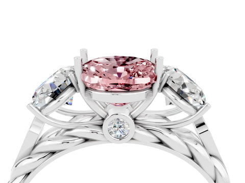 White gold Three-Stone Oval Cut Morganite Braided Band Ring with Four-Prong Setting_16