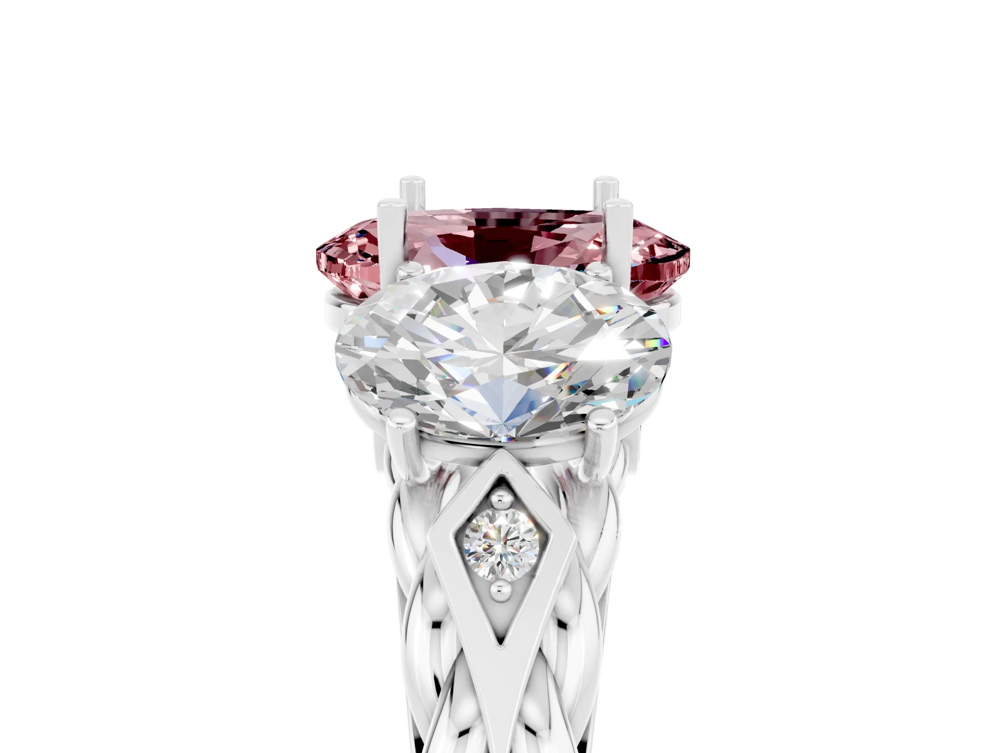 White gold Three-Stone Oval Cut Morganite Braided Band Ring with Four-Prong Setting_17