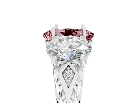 White gold Three-Stone Oval Cut Morganite Braided Band Ring with Four-Prong Setting_17