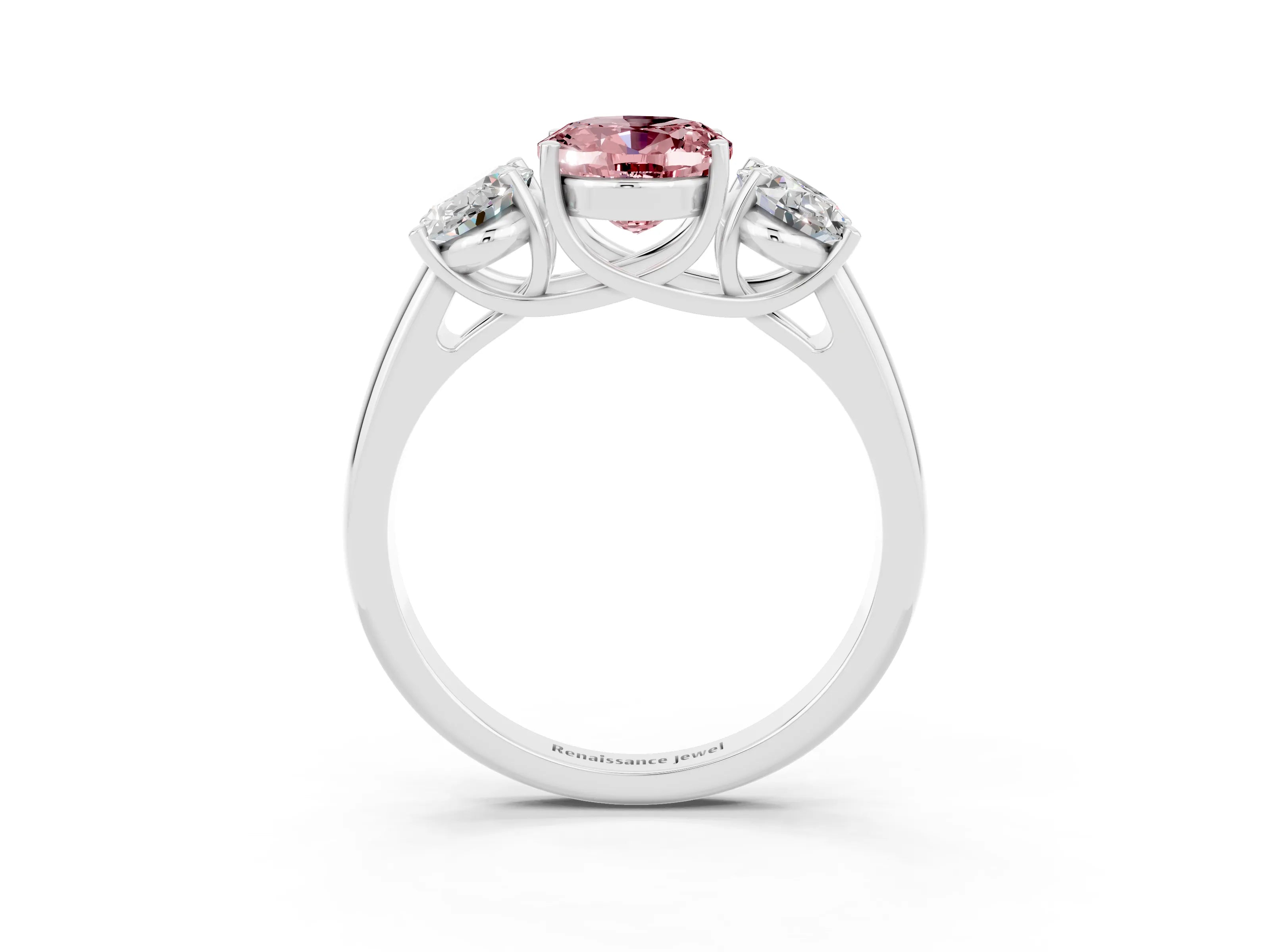 White gold Three-Stone Oval Cut Morganite Engagement Ring with Prong Setting_3
