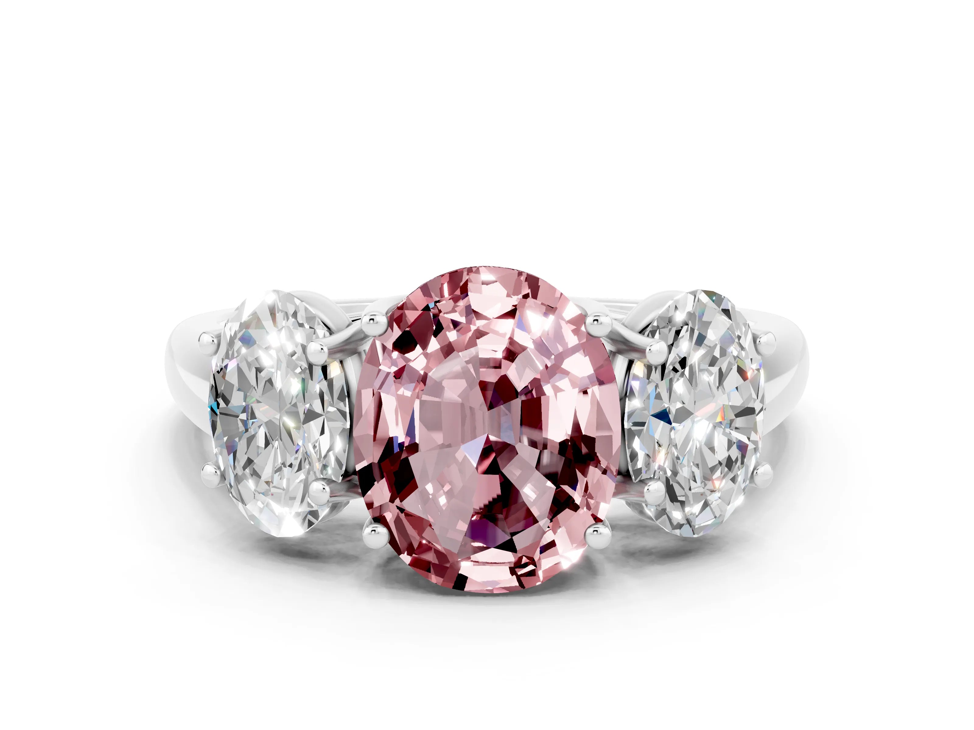 White gold Three-Stone Oval Cut Morganite Engagement Ring with Prong Setting