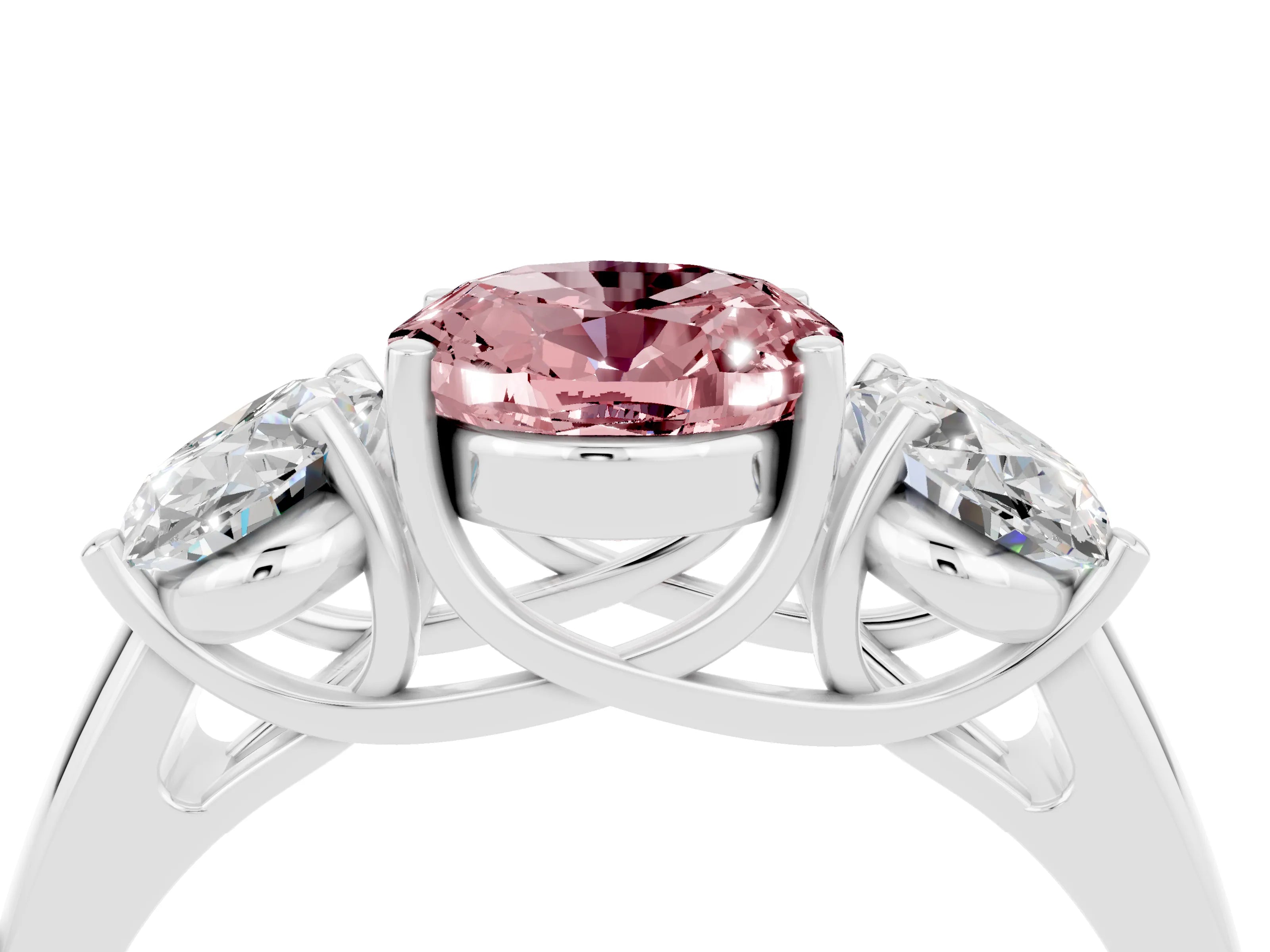 White gold Three-Stone Oval Cut Morganite Engagement Ring with Prong Setting_4