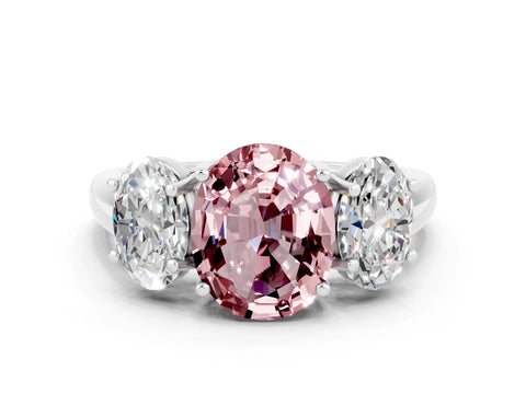 White gold Three-Stone Oval Cut Morganite Engagement Ring with Prong Setting
