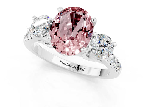 White gold Three-Stone Oval Cut Morganite Pavé Band with Four-Prong Setting_1