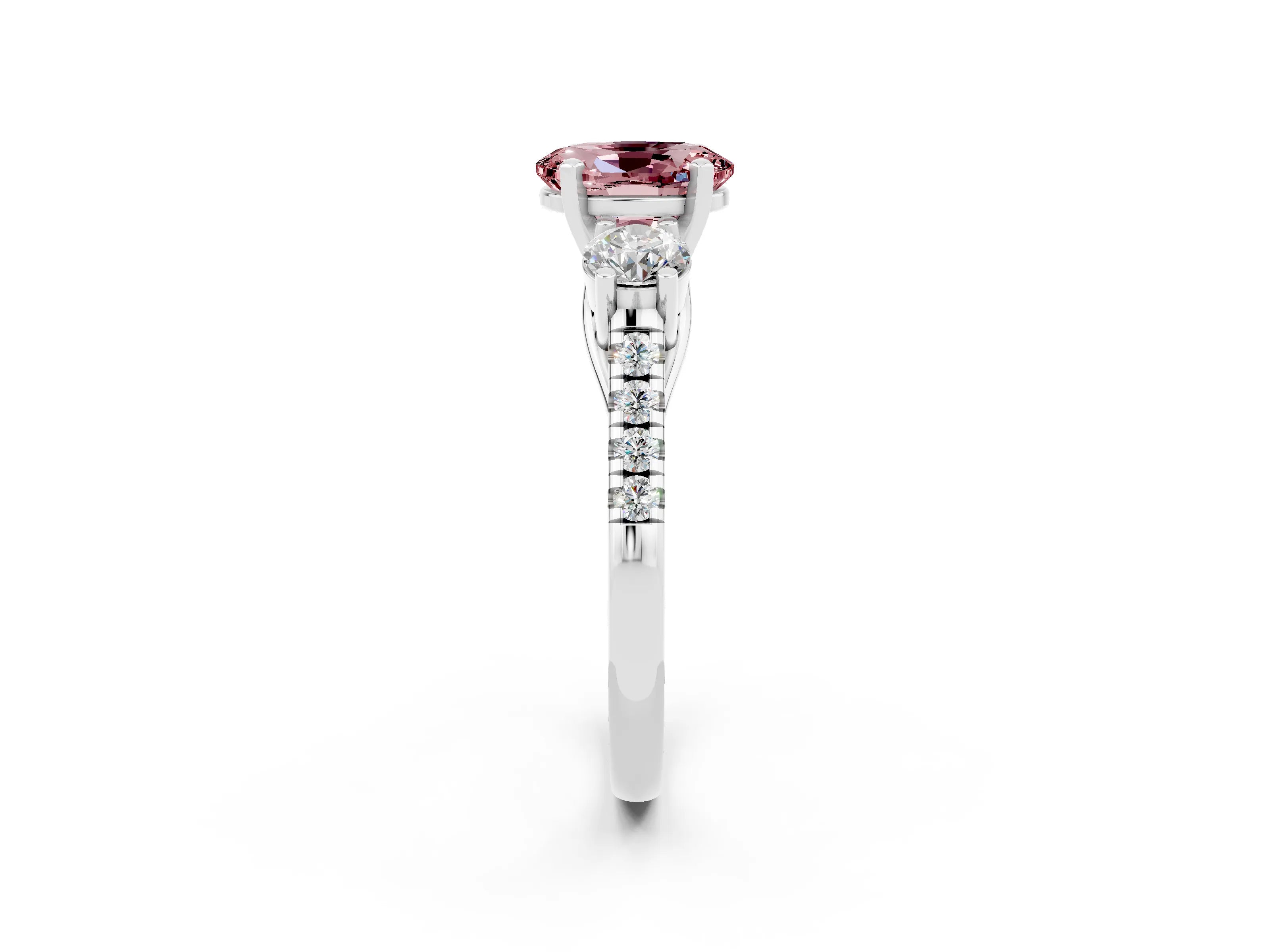 White gold Three-Stone Oval Cut Morganite Pavé Band with Four-Prong Setting_2