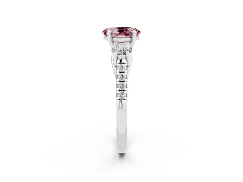 White gold Three-Stone Oval Cut Morganite Pavé Band with Four-Prong Setting_2