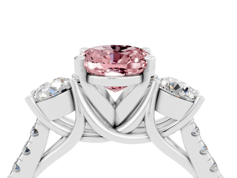 White gold Three-Stone Oval Cut Morganite Pavé Band with Four-Prong Setting_4