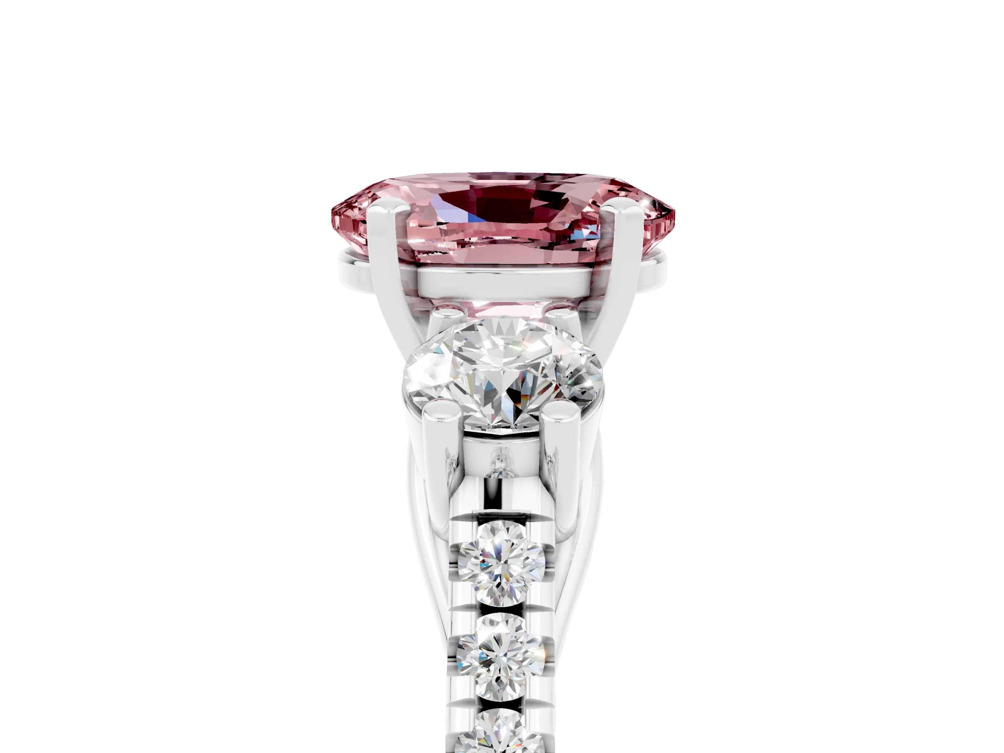 White gold Three-Stone Oval Cut Morganite Pavé Band with Four-Prong Setting_5