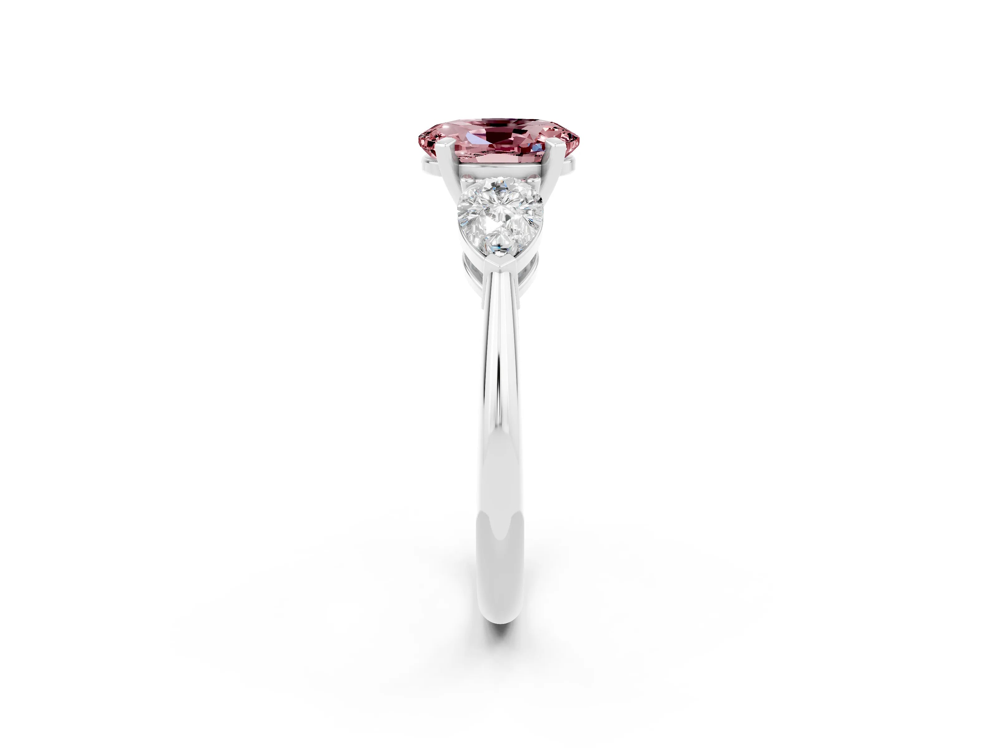 White gold Three-Stone Oval Cut Morganite Ring with Pear Side Stones and Four-Prong Setting_2
