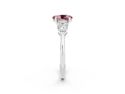 White gold Three-Stone Oval Cut Morganite Ring with Pear Side Stones and Four-Prong Setting_2