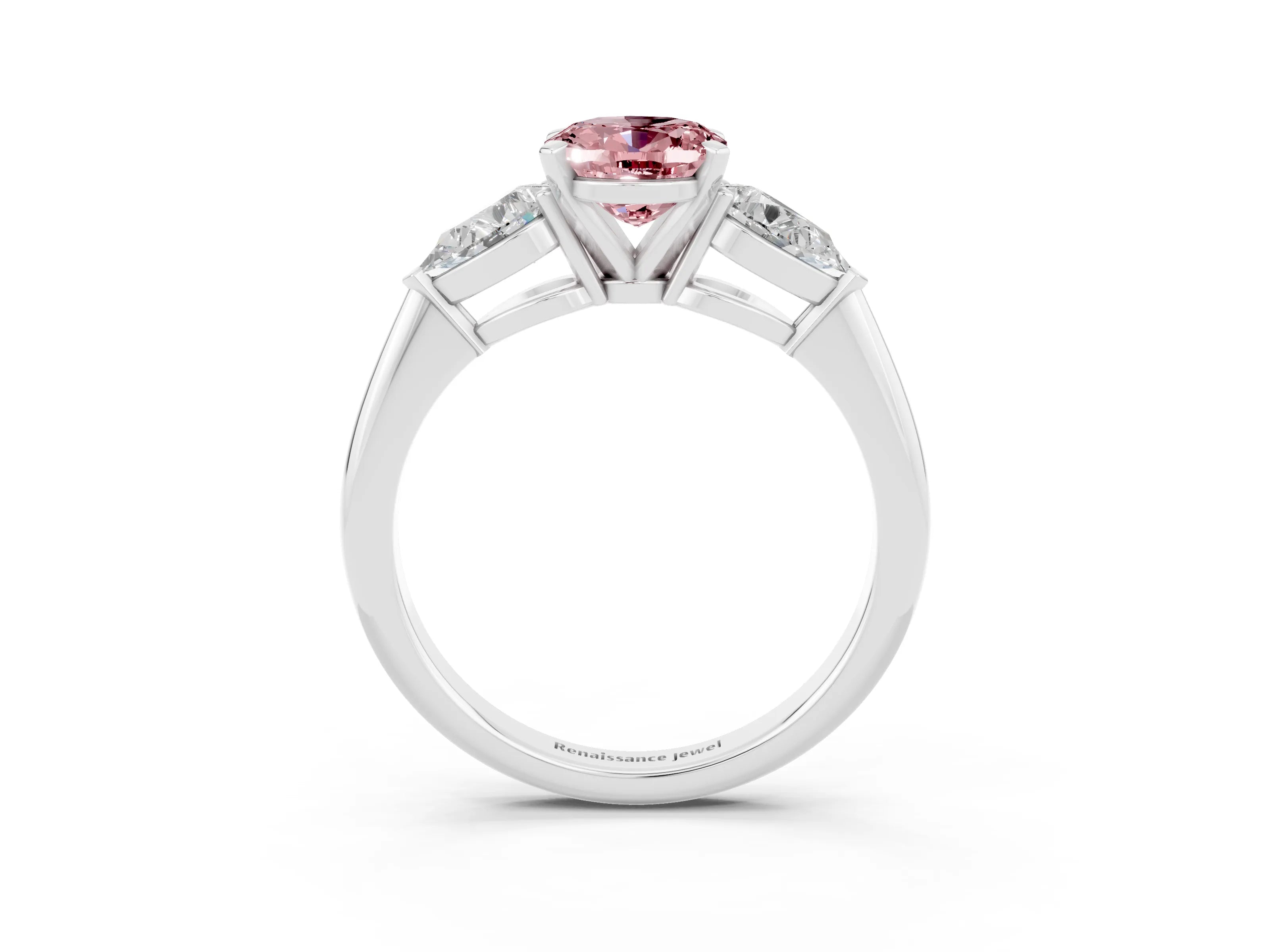 White gold Three-Stone Oval Cut Morganite Ring with Pear Side Stones and Four-Prong Setting_3