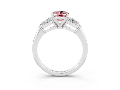 White gold Three-Stone Oval Cut Morganite Ring with Pear Side Stones and Four-Prong Setting_3