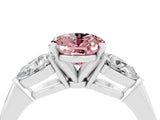 White gold Three-Stone Oval Cut Morganite Ring with Pear Side Stones and Four-Prong Setting_4
