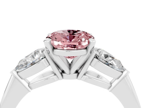 White gold Three-Stone Oval Cut Morganite Ring with Pear Side Stones and Four-Prong Setting_4