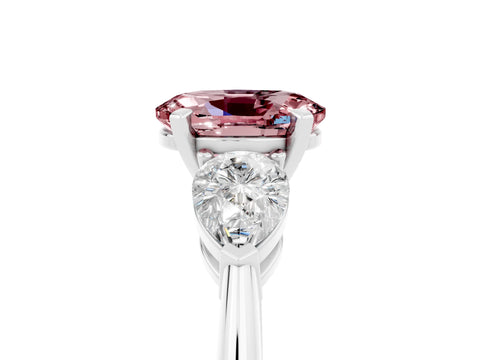 White gold Three-Stone Oval Cut Morganite Ring with Pear Side Stones and Four-Prong Setting_5