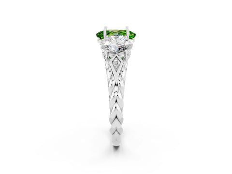 White gold Three-Stone Oval Cut Peridot Braided Band Ring with Four-Prong Setting_14