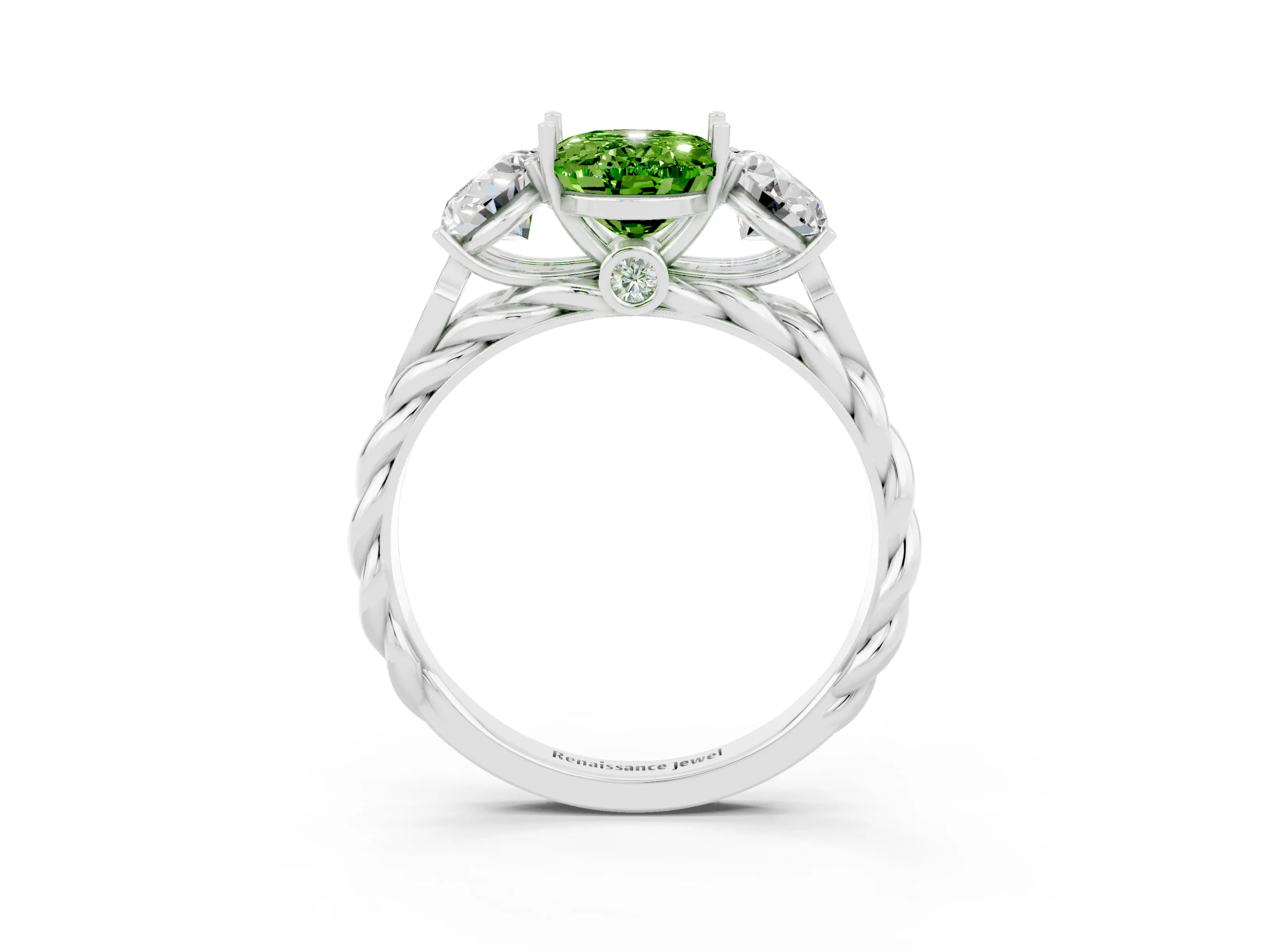White gold Three-Stone Oval Cut Peridot Braided Band Ring with Four-Prong Setting_15
