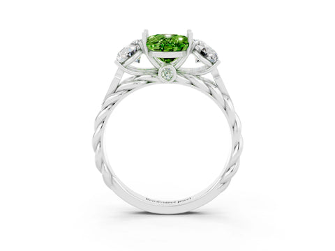 White gold Three-Stone Oval Cut Peridot Braided Band Ring with Four-Prong Setting_15