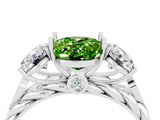 White gold Three-Stone Oval Cut Peridot Braided Band Ring with Four-Prong Setting_16