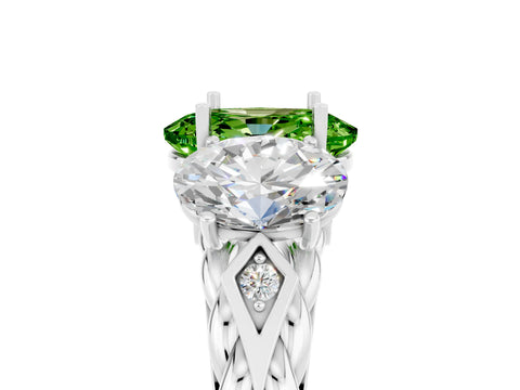 White gold Three-Stone Oval Cut Peridot Braided Band Ring with Four-Prong Setting_17