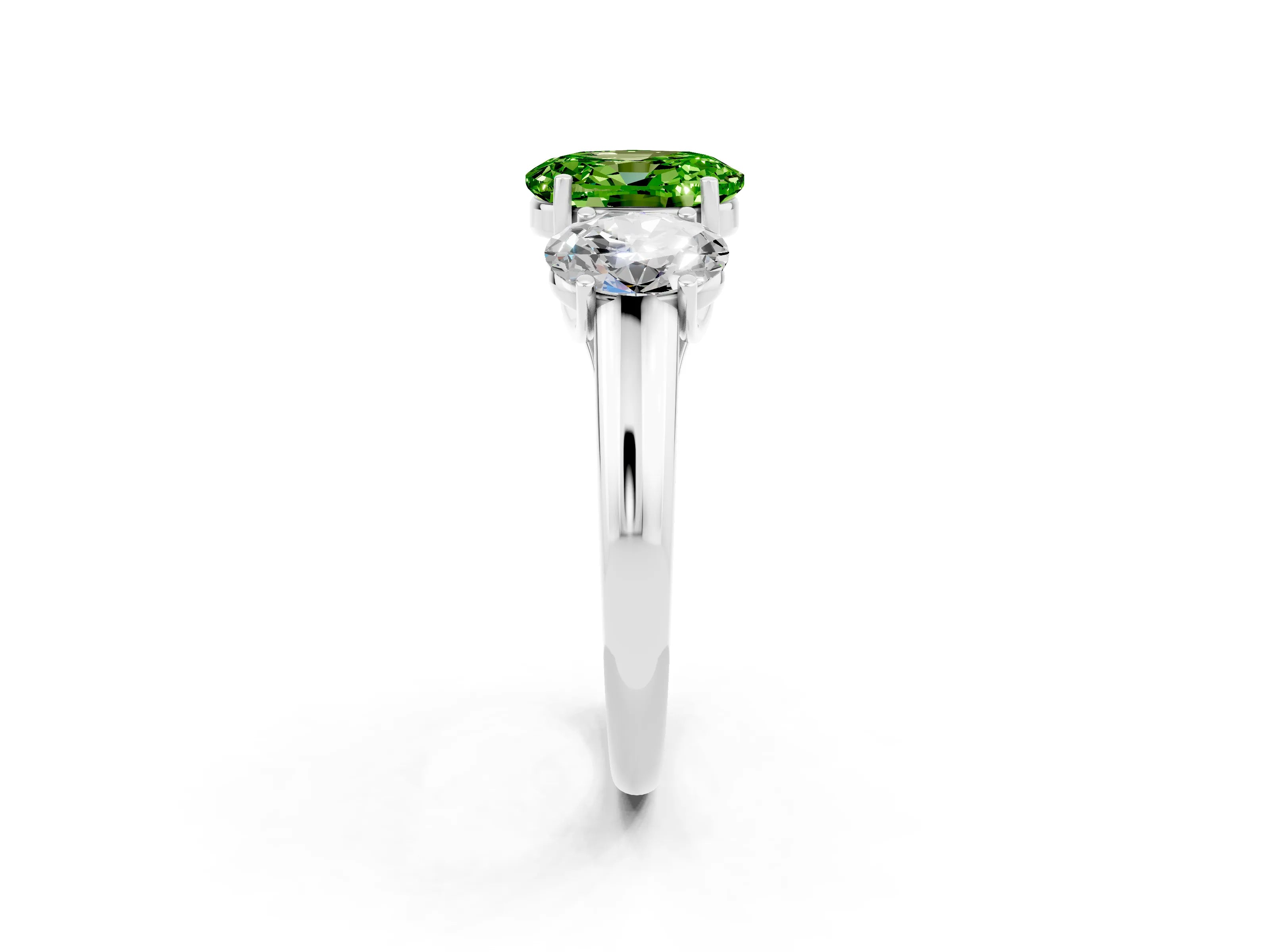 White gold Three-Stone Oval Cut Peridot Engagement Ring with Prong Setting_2