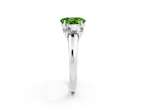 White gold Three-Stone Oval Cut Peridot Engagement Ring with Prong Setting_2