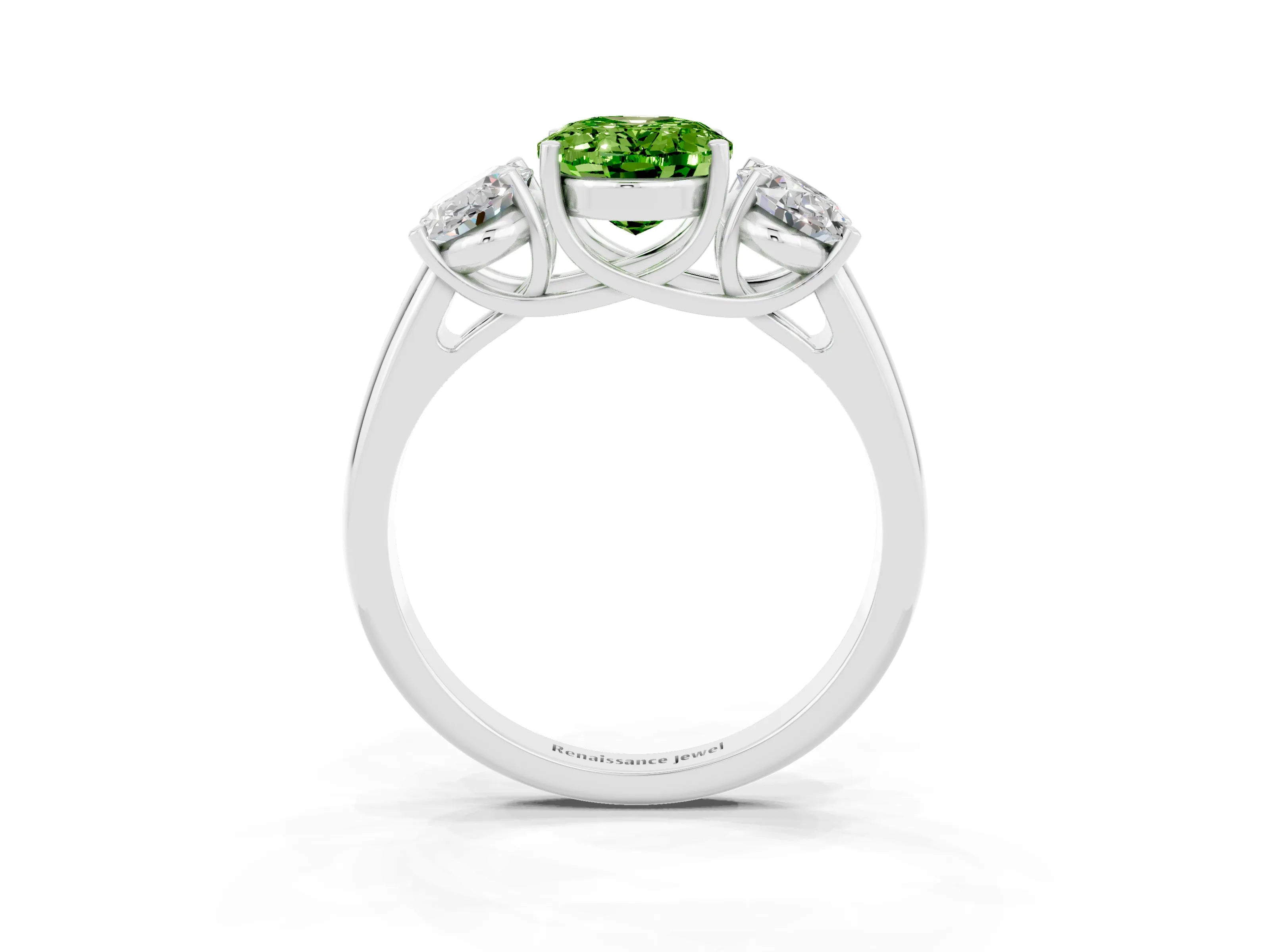 White gold Three-Stone Oval Cut Peridot Engagement Ring with Prong Setting_3