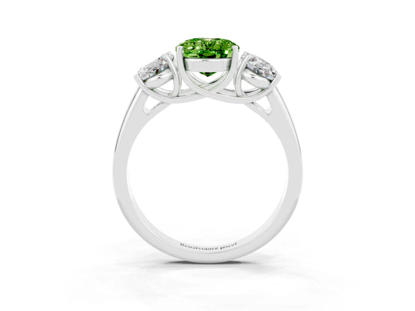 White gold Three-Stone Oval Cut Peridot Engagement Ring with Prong Setting