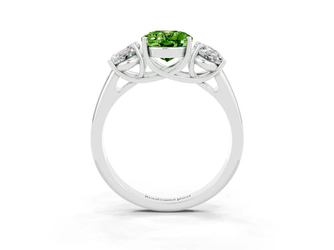 White gold Three-Stone Oval Cut Peridot Engagement Ring with Prong Setting_3