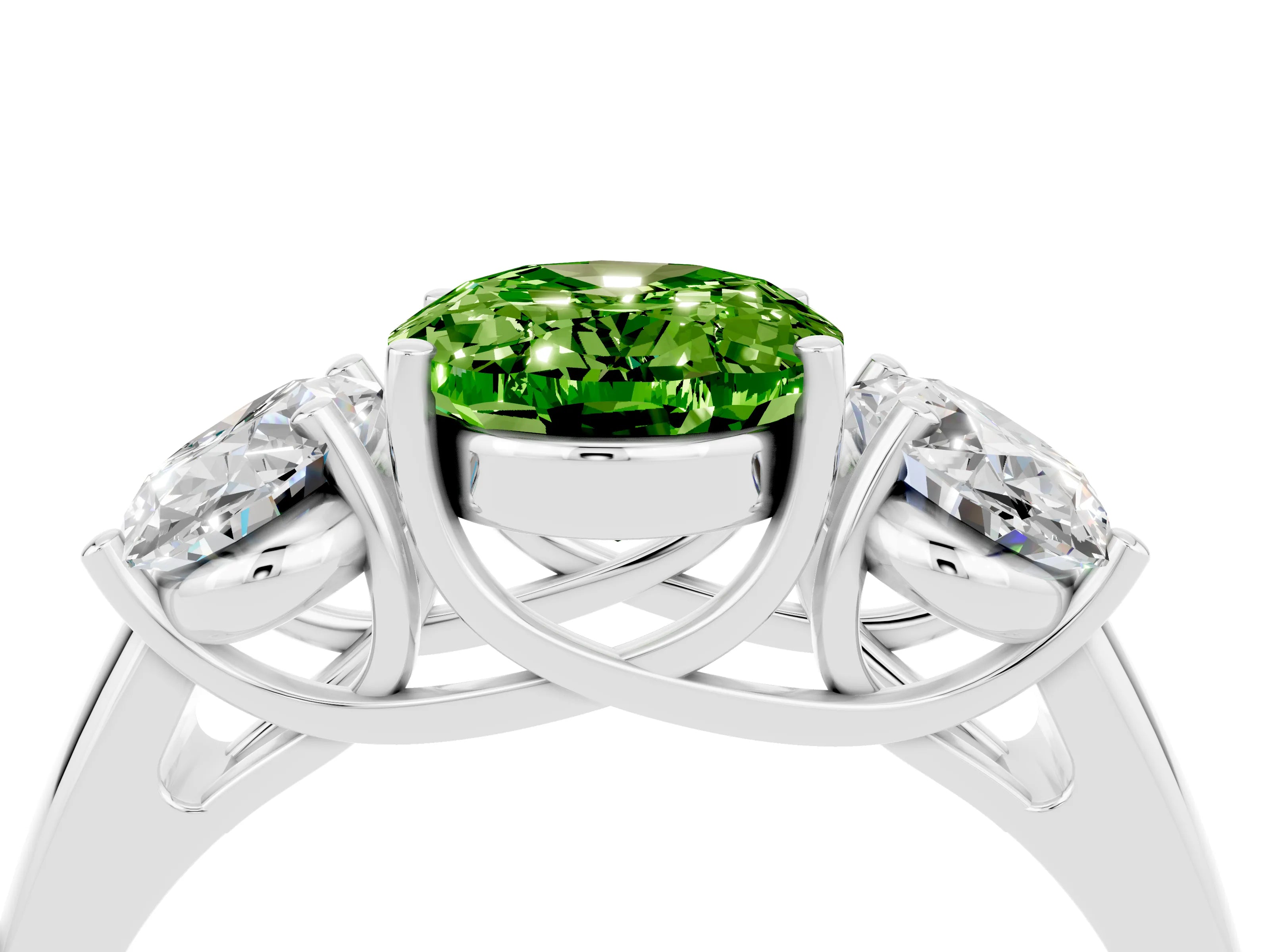 White gold Three-Stone Oval Cut Peridot Engagement Ring with Prong Setting_4